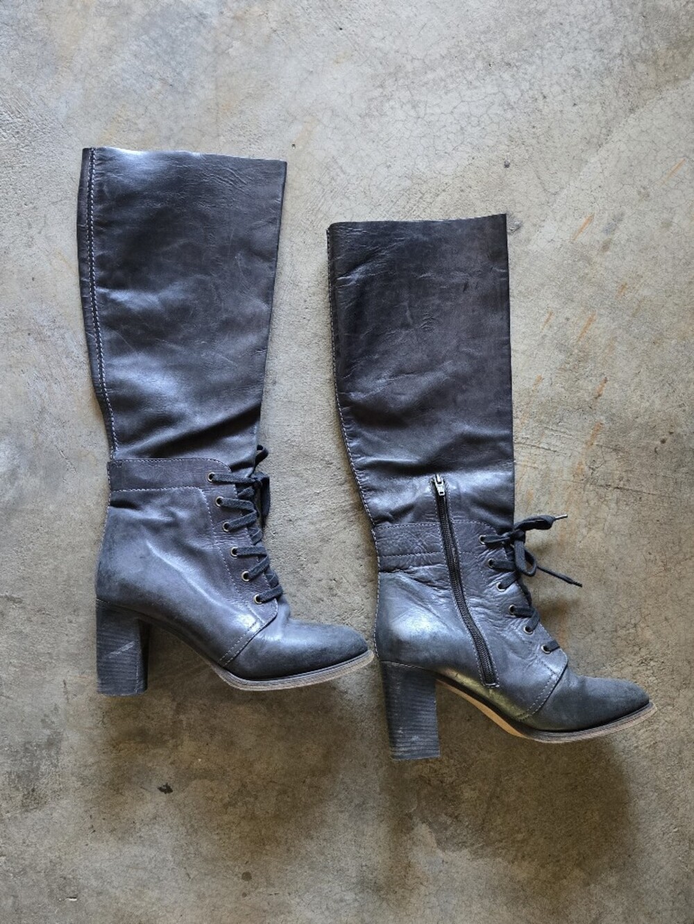 Chloé Tall Boots Lace-Up Detail Block Heel Boots Charcoal 39